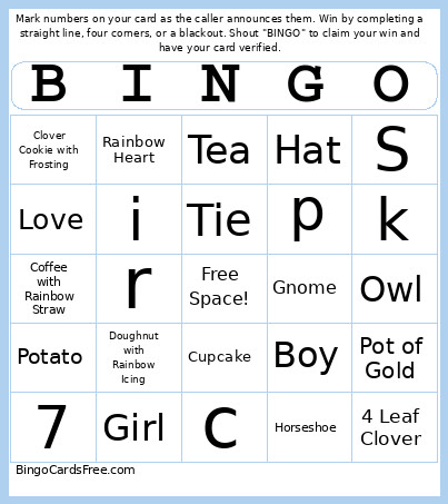 St. Patty's Day Bingo Card