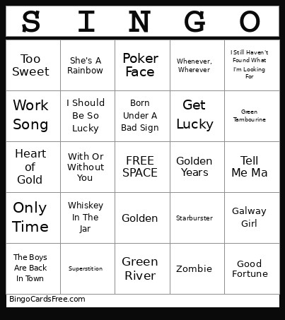 St. Patty's SINGO Bingo Card