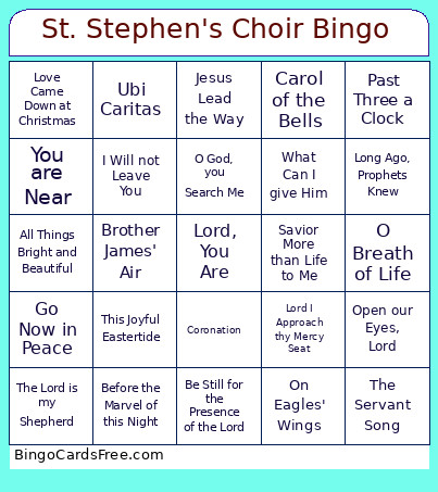 St. Stephen's Choir Bingo Card