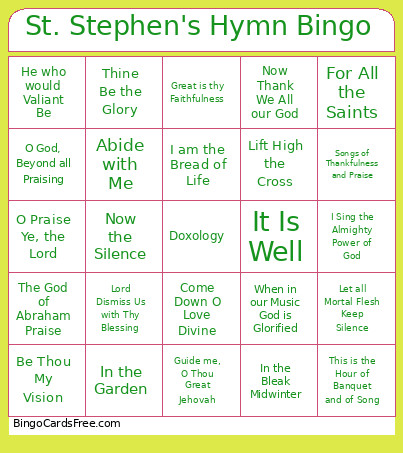 St. Stephen's Hymn Bingo Card
