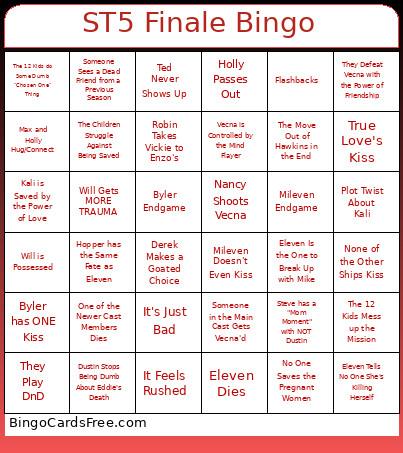 ST5 Finale Bingo Card