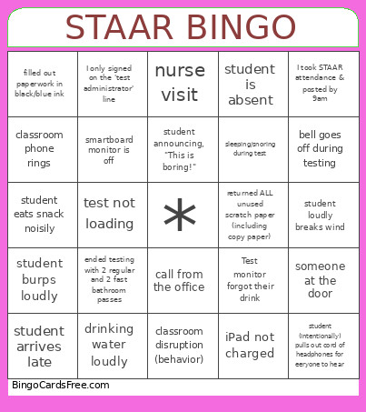 STAAR Bingo Card
