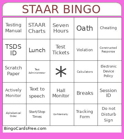 STAAR Bingo Card
