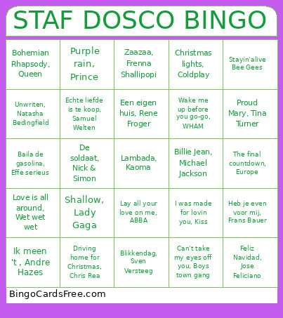 STAF DOSCO Bingo Card