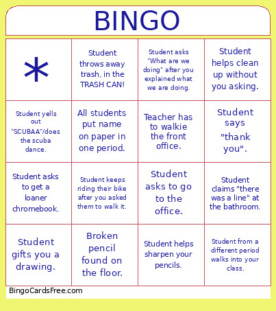 Staff Bingo Card