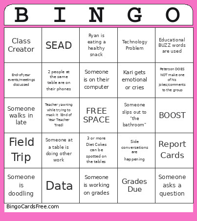Staff Bingo Card