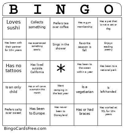 Staff Day Bingo Card