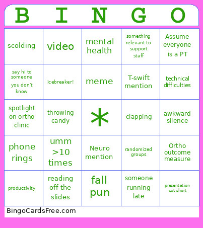 Staff Meeting Bingo Card
