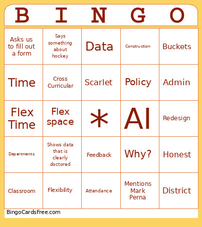 Staff Meeting Bingo Card