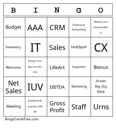 Staff Meeting Bingo