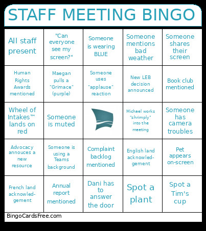 STAFF MEETING Bingo Card