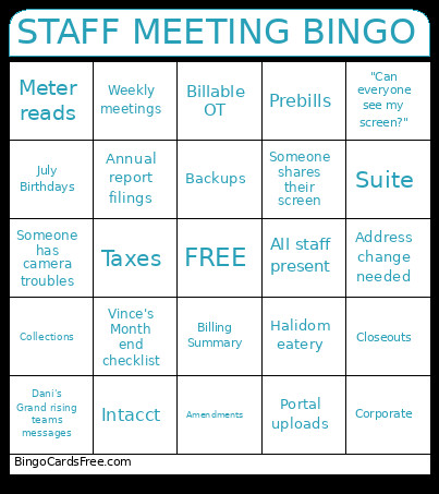 STAFF MEETING Bingo Card