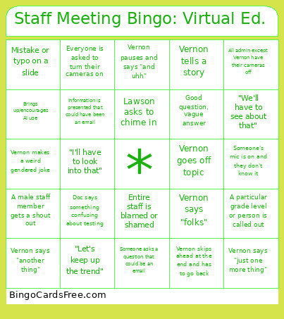 Staff Meeting : Virtual Ed. Bingo Card