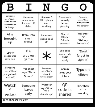 Staff PD Bingo Card