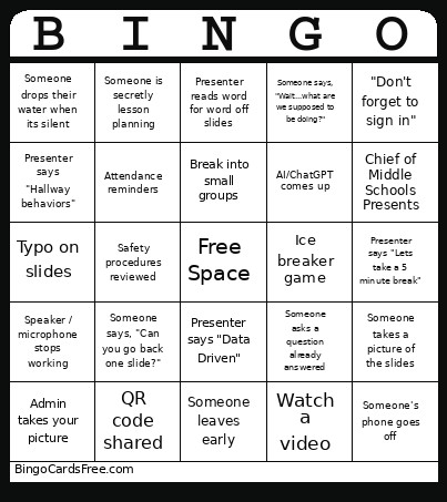 Staff PD Bingo Card