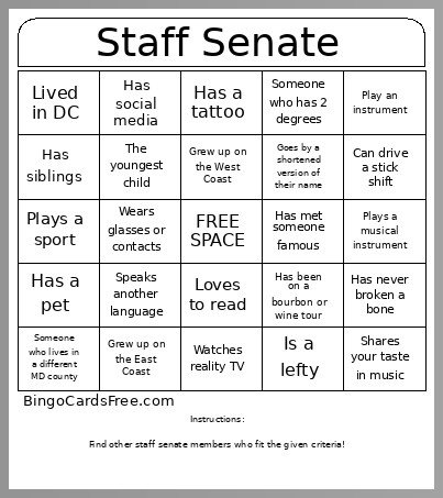 Staff Senate Bingo Card