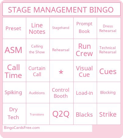 Stage Management Bingo Cards Free Pdf Printable Game, Title: STAGE MANAGEMENT BINGO