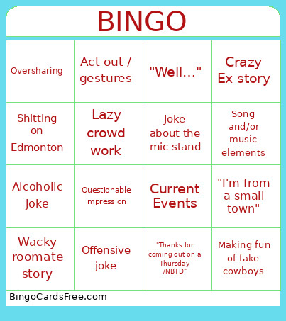 Stand Up Bingo Card