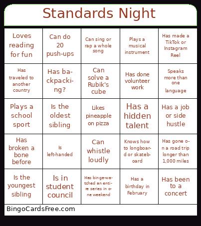 Standards Night Bingo