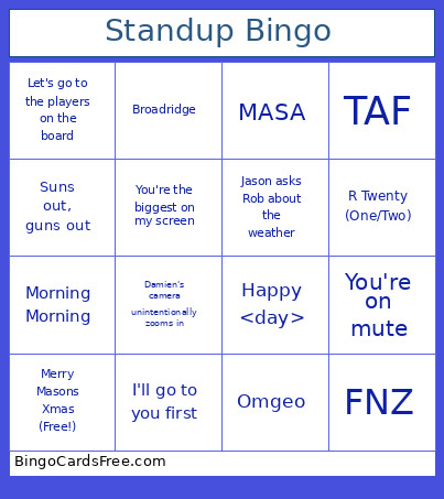 Standup Bingo Card
