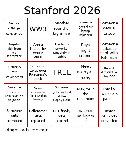 Stanford 2026 Bingo Card