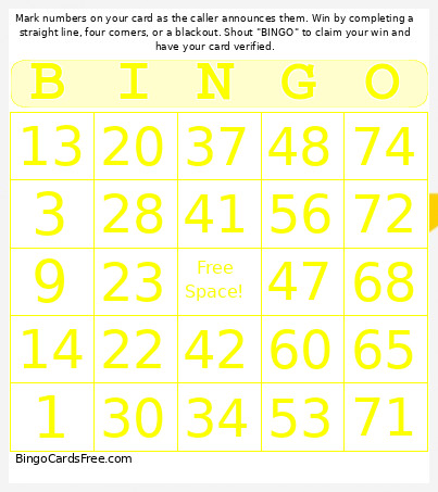 Star Sky - 1-75 Number + Audio Bingo Card