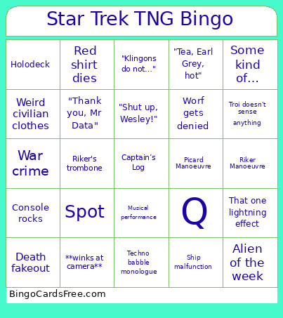 Star Trek TNG Bingo Card