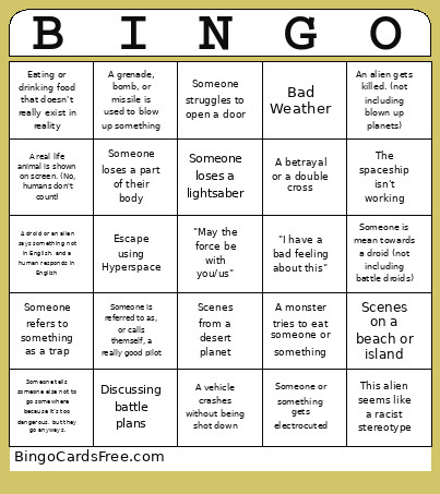 Star Wars Bingo Card