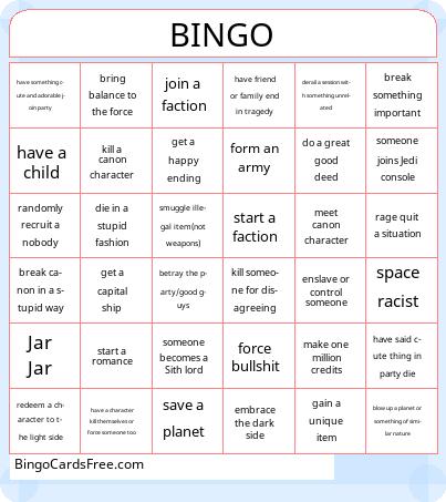 Star Wars Campaign Bingo