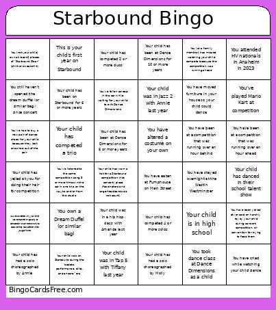 Starbound Bingo Card