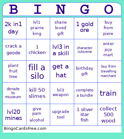 Stardew Bingo Card