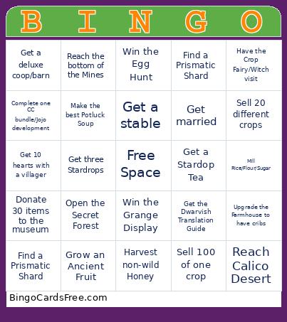 Stardew Valley Bingo Card