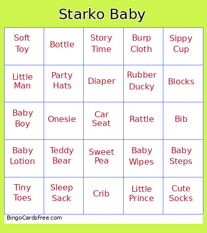 Starko Baby Bingo Card