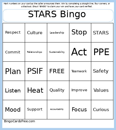 STARS Bingo Card