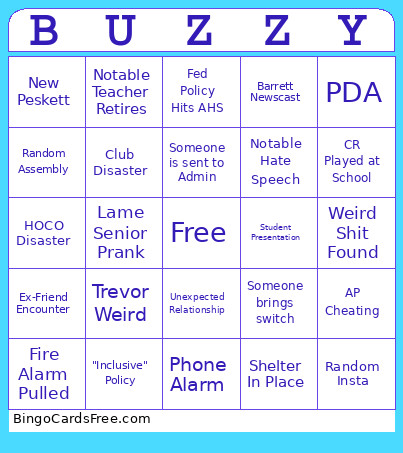 Start Of AHS Bingo Card