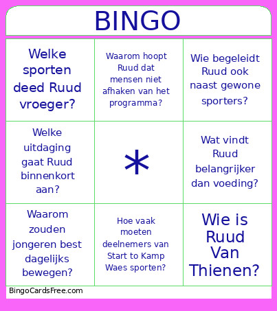 Start To Kamp Waes Bingo Card