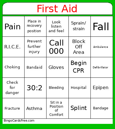 Start Your Future First Aid Bingo Card