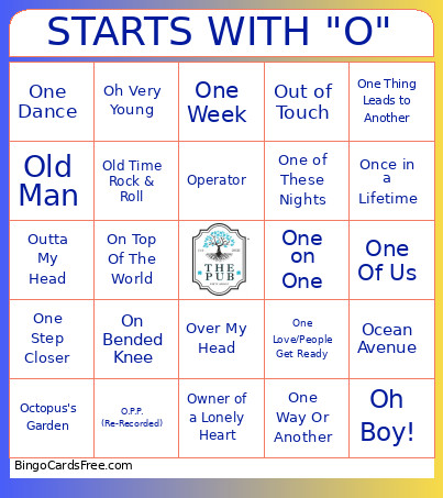 Starts With O Bingo Card