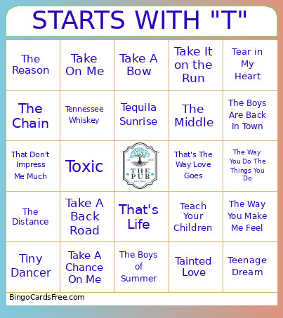 Starts With T Bingo Card