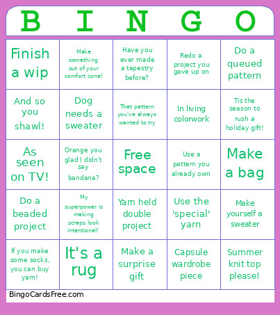 Stash Busting Bingo Card