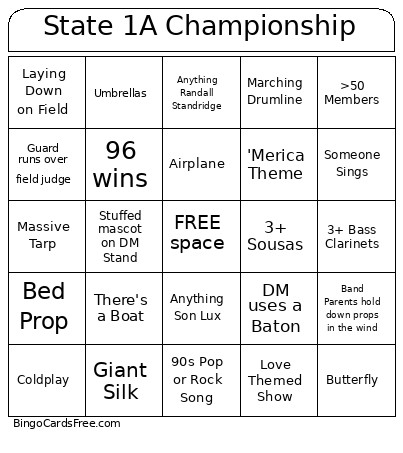 State 1A Championship Bingo Card
