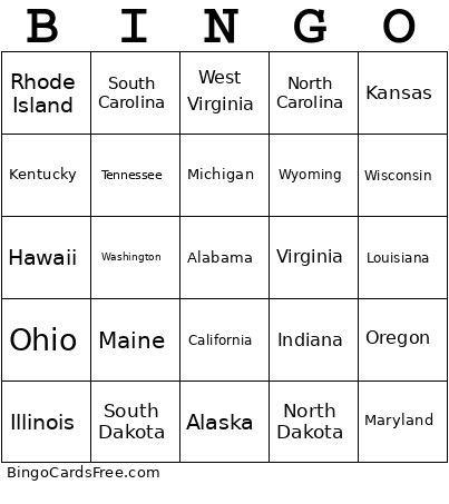 State Bingo Card