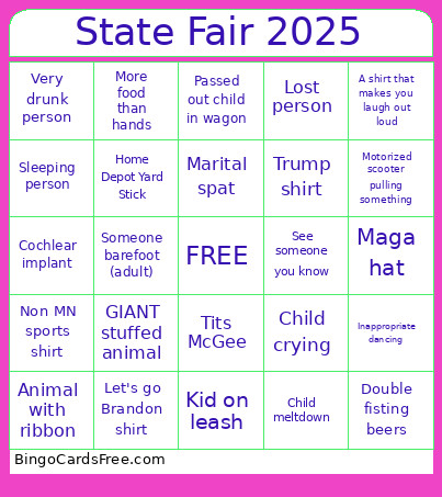 State Fair 2025 Bingo Card