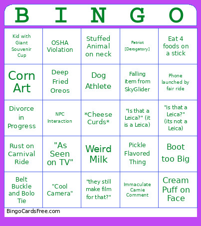 State Fair 2026 Bingo Card