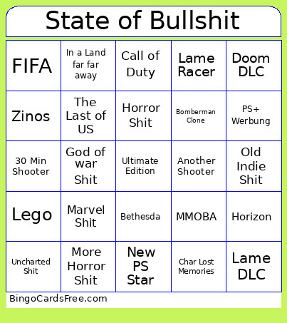 State Of Bullshit Bingo Card