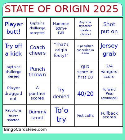 STATE OF ORIGIN 2025 Bingo