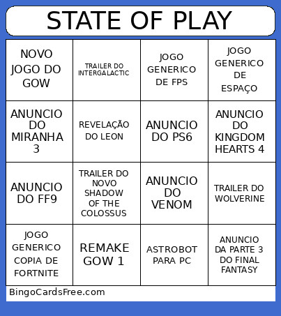 STATE OF PLAY Bingo Card