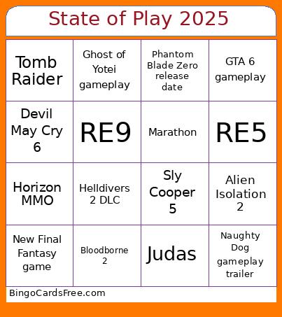State of Play 2025 Bingo