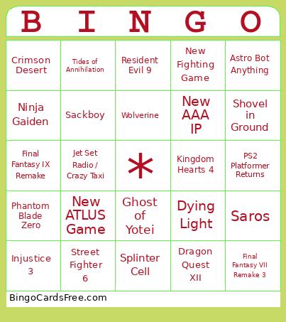 State Of Play 2025 Bingo Card