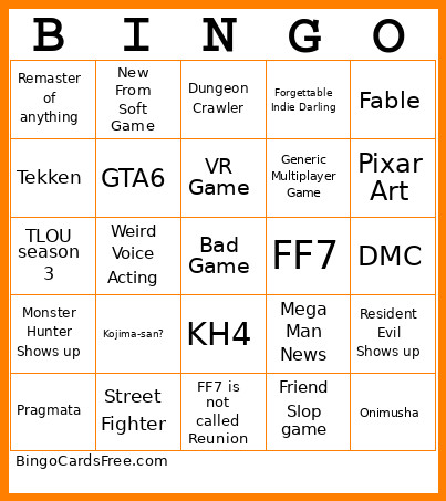 State Of Play Bingo Card